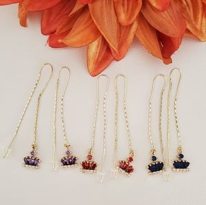 Crown Chain Dangle Earrings Set of 3